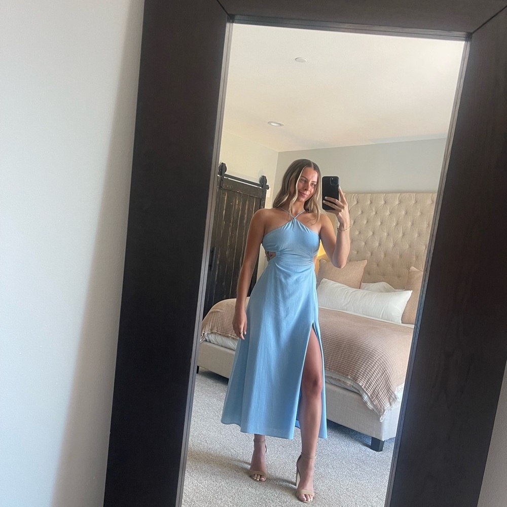 Elegant Blue Halter Dress